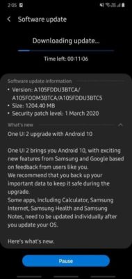 Samsung Galaxy A10 na Galaxy A20e Zapata Android 10